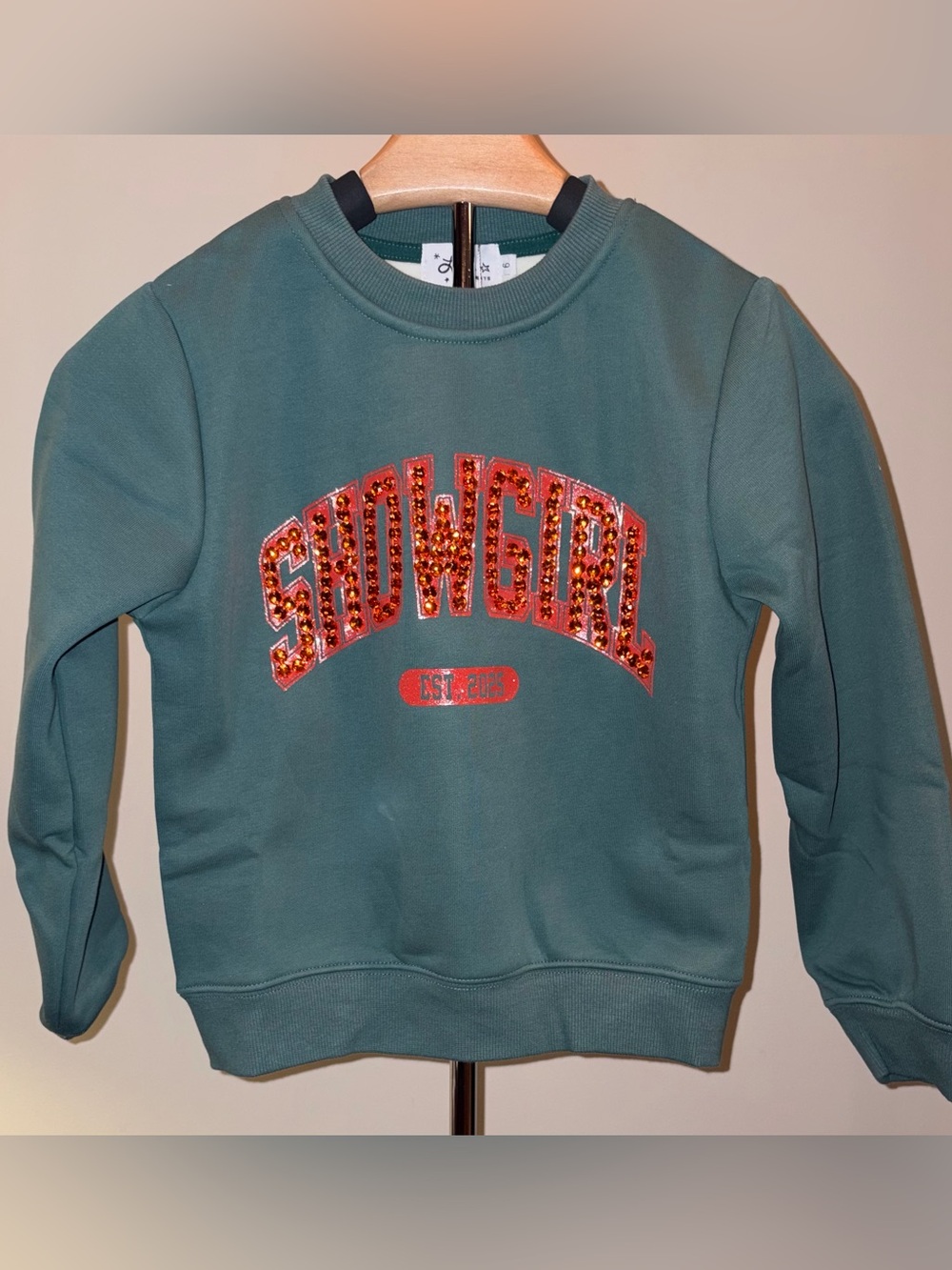 Lola + The Boys Showgirl Era Crystal Crew Sweatshirt in Green Sz 6 NWT